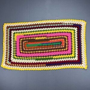 Handmade Baby Blanket 24x48 Vintage Crochet Multicolor Squares Grannycore Throw